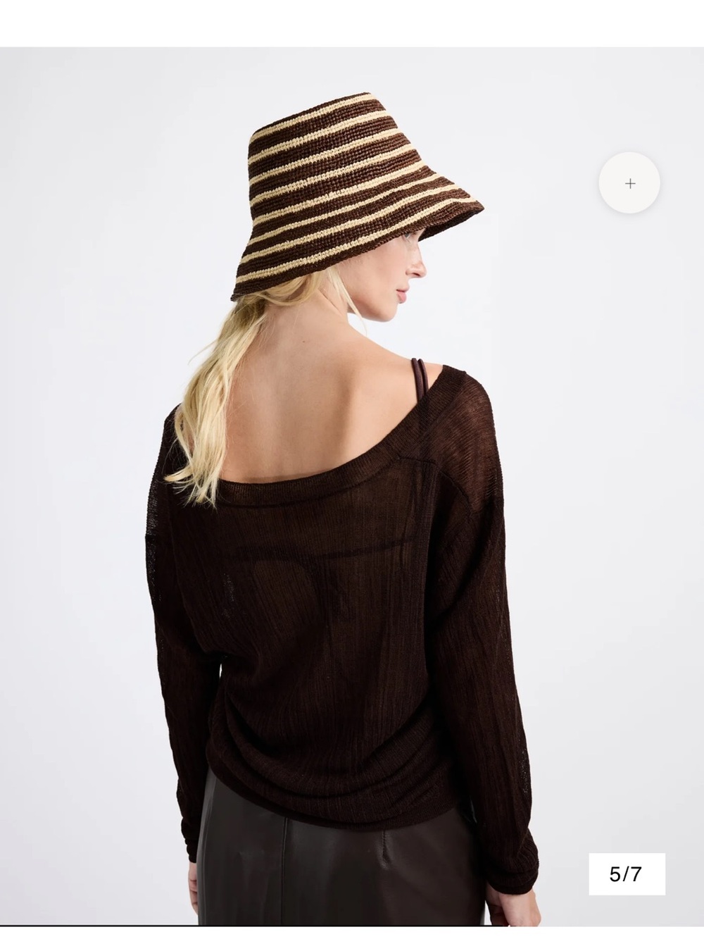NWT Felix Bucket Hat Janessa Leone Brown and Cream Striped Raffia Crochet - Picture 4 of 4